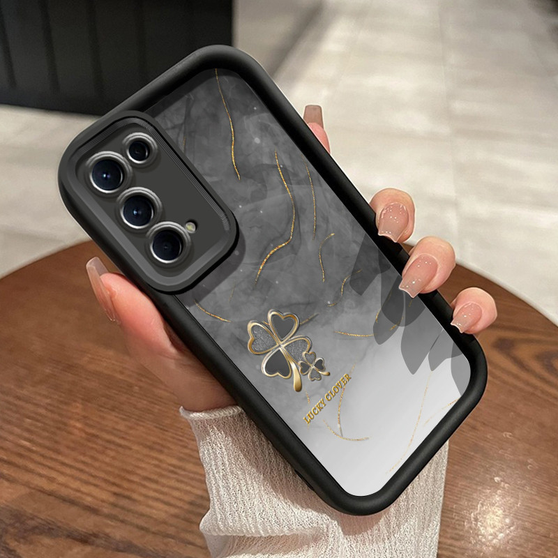 Casing Hp OPPO Reno 5 OPPO Reno 5K Case silikon ganda Softcase pola semanggi ungu asap perlindungan 