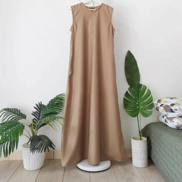 gamis sinlet polos long dress tanpa lengan gamis kutung
