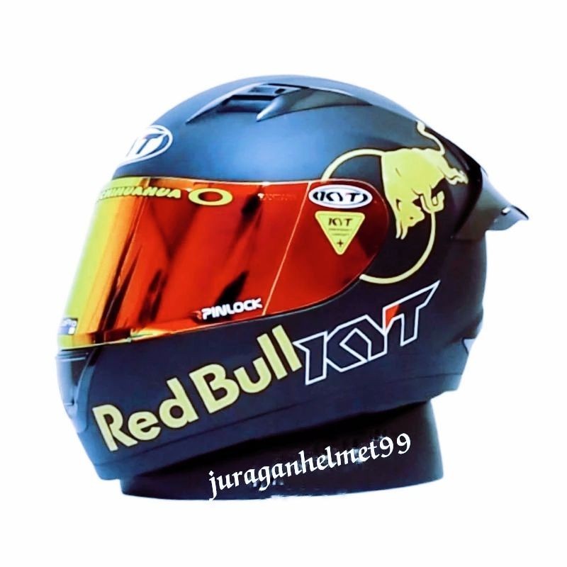 Helm Full face KYT R10 Black Doff Paket Ganteng Red Bull