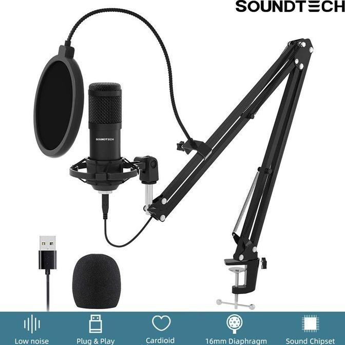Soundtech Usb Microphone Mic Condenser Recording Streaming Plug & Play