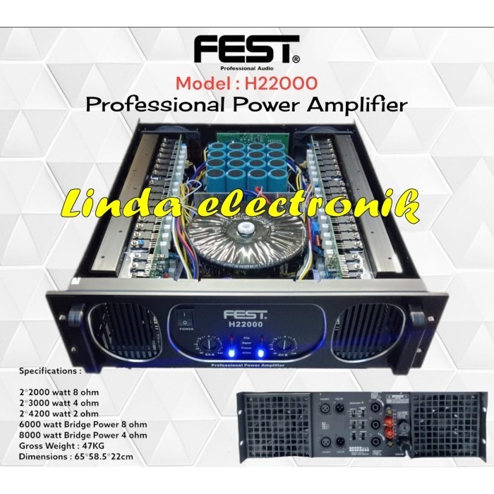 amplifier power fest h22000 2000 watt x 2 garansi resmi original