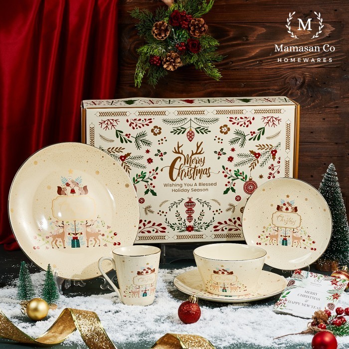 

Season Greeting Gold Plated Dinnerware Set Gift Box Hamper Natal Xmas