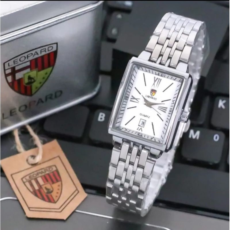 jam tangan wanita terbaru original tahan air rantai stainless merek leopard kotak