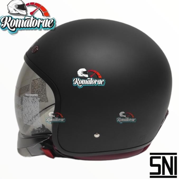 HELM MDS RETRO SOLID BLACK DOFF HALF FACE KACA SMOKE
