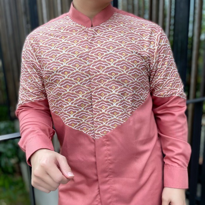 Batik Nayaka Dusty Pink Nude Pink, Kemeja Batik Pria, Batik Slimfit