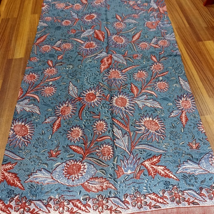 Kain Batik Doby Biru Laut Motif Tiga Negri Lawasan Bahan Timbul