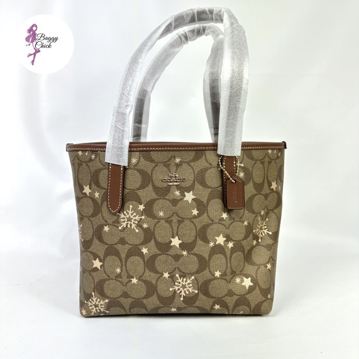 Coach Cn682 Mini City Tote In Signature Canvas Star & Snowflake Print