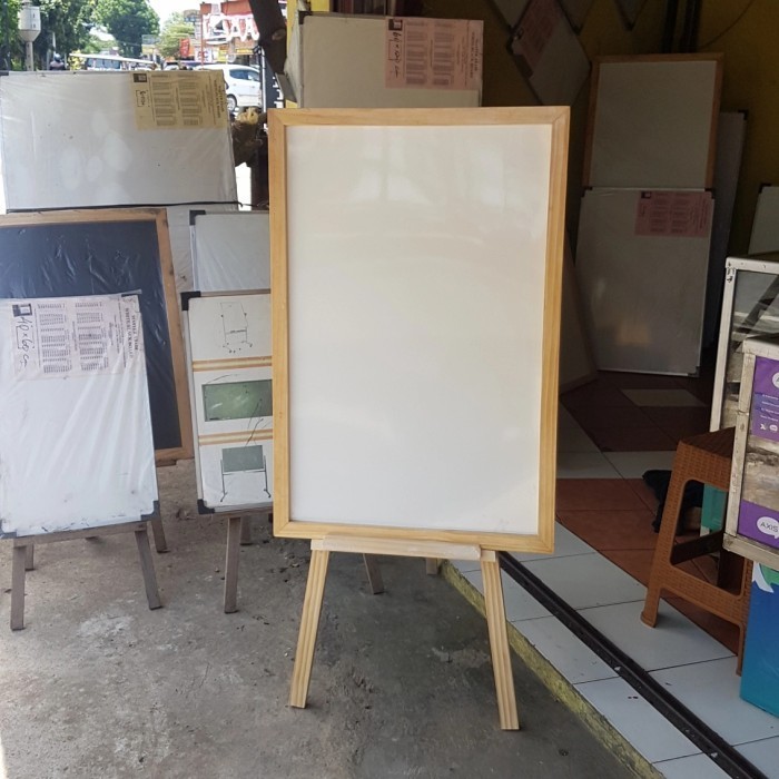 Papan Tulis Whiteboard List Dan Standing Kayu 60X80 Cm