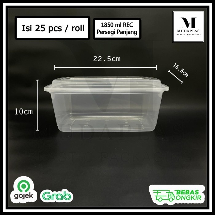 

Silahkan Order] Thinwall 1850 ml Persegi Panjang Rectangle DM Kotak Makanan isi 25 pcs