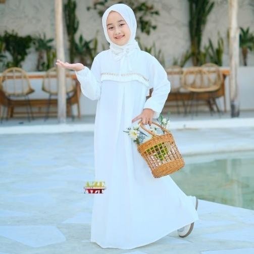 Promo Akhir Tahun Free Hijab Busana Muslim Anak Perempuan Warna Putih Bahan Crinkle Airflow Premium 