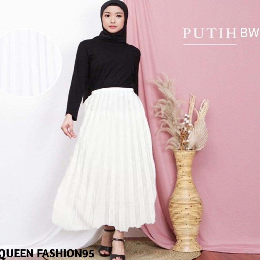 Big Sale Queen Cod Rok Plisket Putih Tulang Muslim Bahan Hyget Premium Adem Fit To Allsize. Big Sale