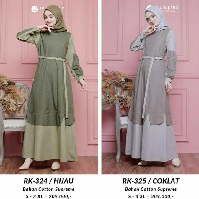 New Sale Gamis Rauna Rk 325 Coklat / Rk324 Hijau Original