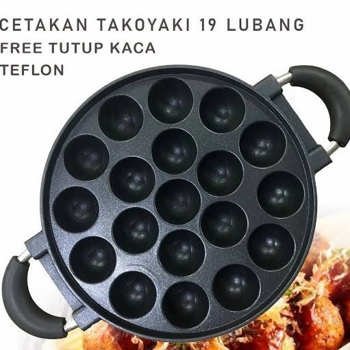 >*>*>*>*] Cake Pan Cetakan Takoyaki 19 Lubang Teflon Tutup Kaca Happy Call