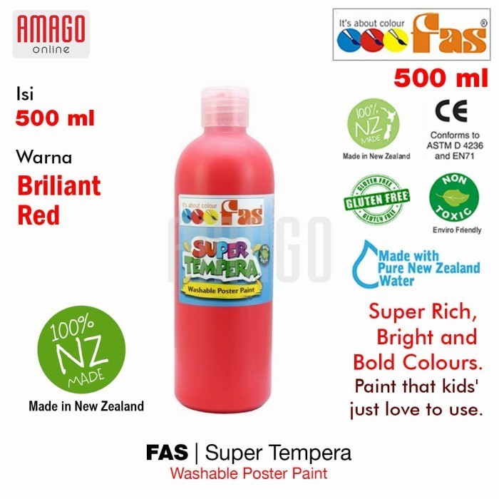 

Fas - Tempera Washable Poster Paint- 500 Ml - Brilliant Red -017