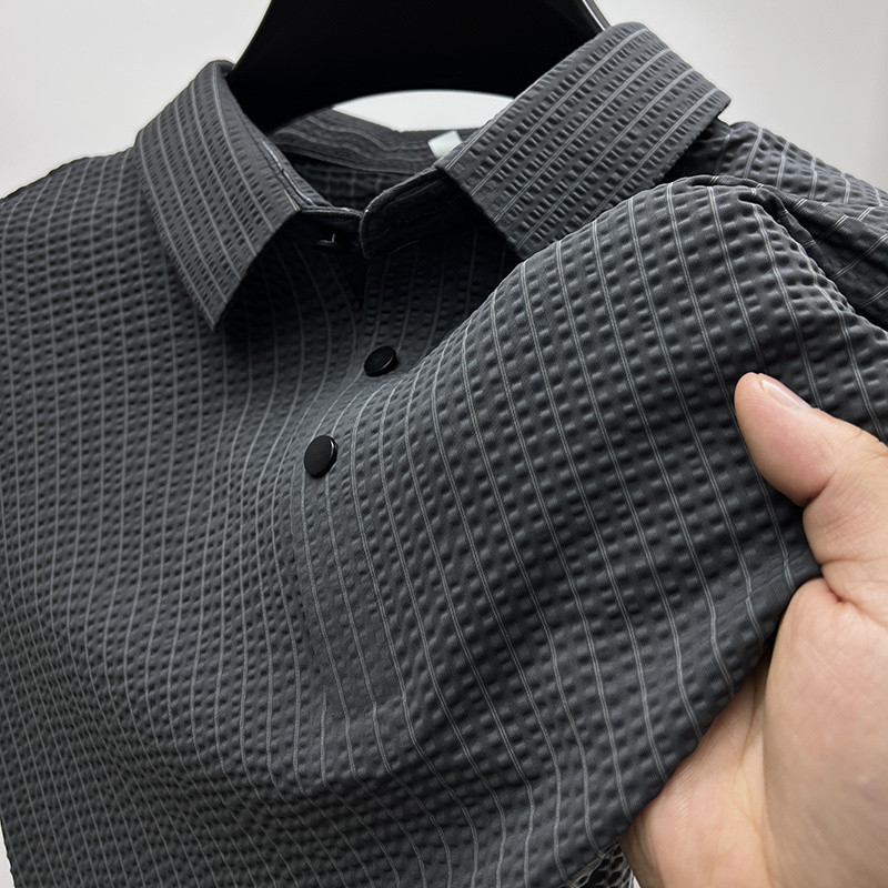 Vertical Stripes High-End Ice Silk StretchTShirt PaulpoloMen's Shirt