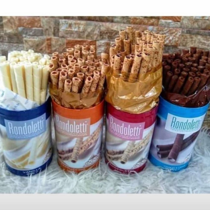 

TERBAIK rondoletti wafer stik reques rasa.vanila.choco crem,cappucino & coklat