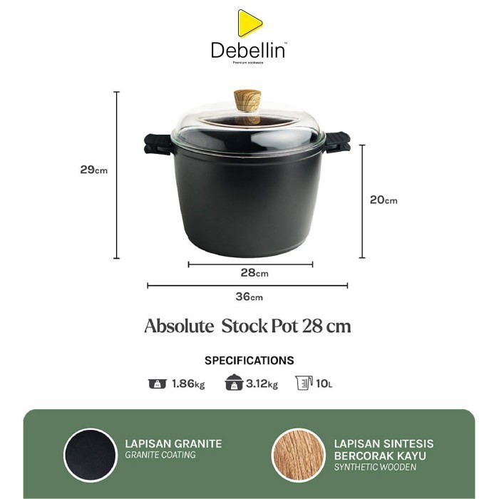 Debellin Absolute Stock Pot - Panci Granite Anti Lengket