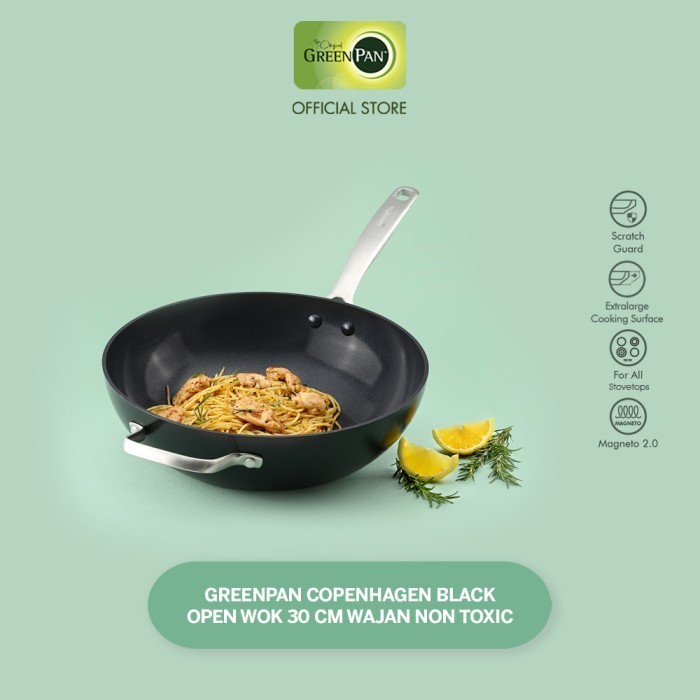 Greenpan Copenhagen Black Open Wok 30 Cm X 83 Mm Wajan Non Toxic