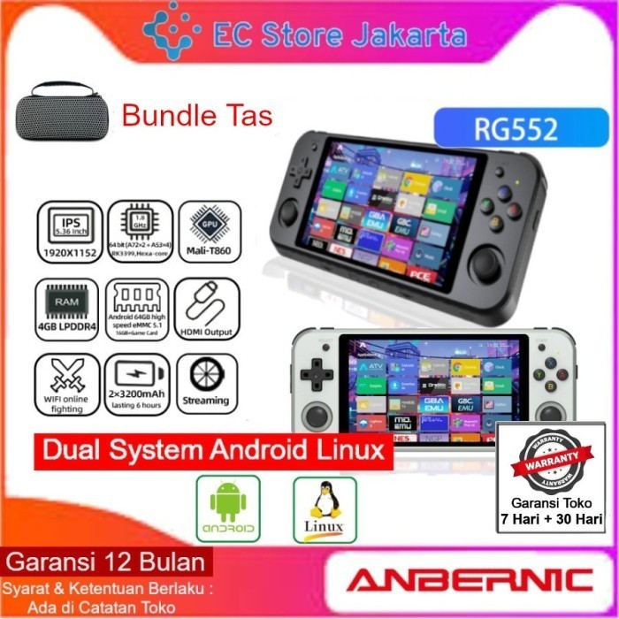 Anbernic Rg552 Retro Video Game Console Dual Systems Android Linux