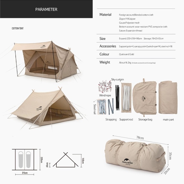 Tenda Glamping Naturehike Nh20Zp011 Eaves Tower Tent Extend 4.8