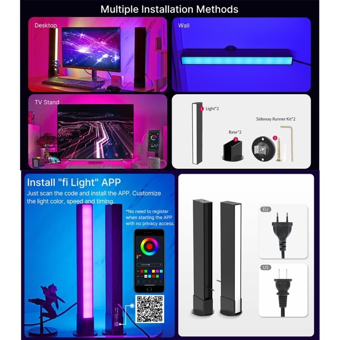 Ulanzi Gl01Eu Smart Ambience Rgb Led Backlight Bars With App Control