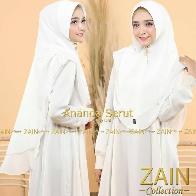 JILBAB HIJAB KHIMAR SYARI PUTIH ANANDA SERUT PINGGIR CERUTI 2 LAYER