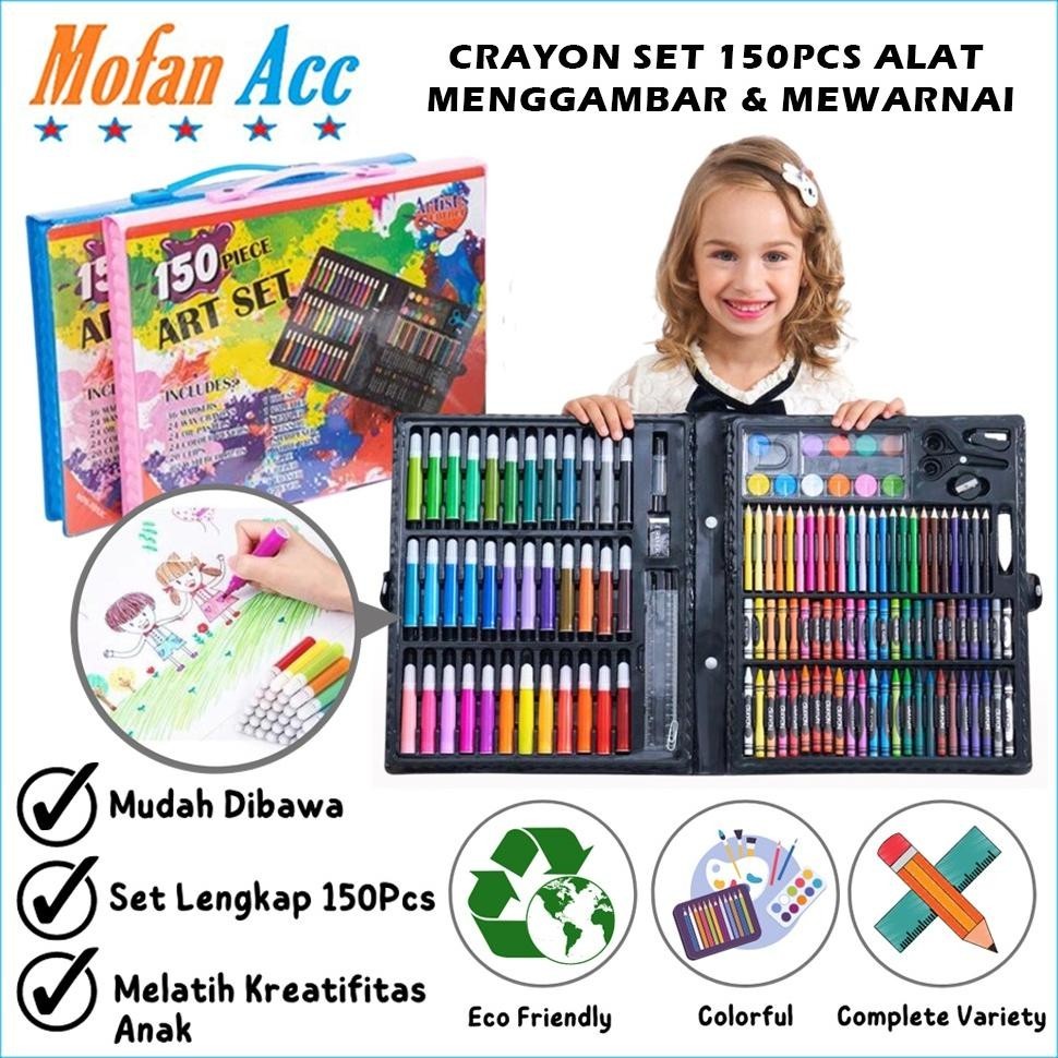 

Cod Crayon Set 150Pcs / Alat Menggambar Mewarnai Dan Melukis Isi 150 Pcs Untuk Anak-Anak / Kit Art Supplies Painting Set For Children / Krayon Hadiah Kado Ulang Tahun Birthday Gift Water Colors Pensil Warna Pencil Colours Coloring Set Gambar Lukis Of14