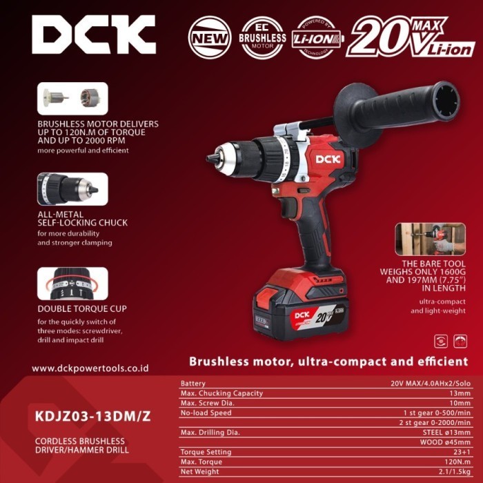 Dck Cordless Hammer Drill Kdjz03-13Z 20V Bor Impact Baterai Unit Only