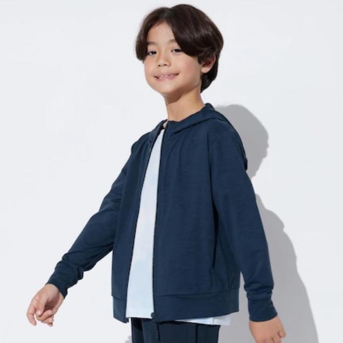 Uniqlo Kids Airism Jaket Anak Laki Perempuan Hoodie Uv Cut Mesh Navy