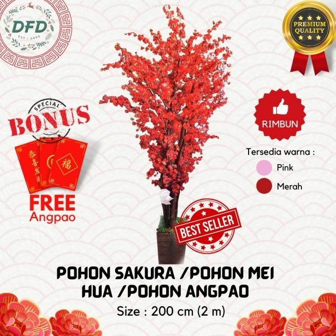 Pohon Sakura 2 Meter RIMBUN Model Lurus (FREE ANGPAO) / Pohon Imlek