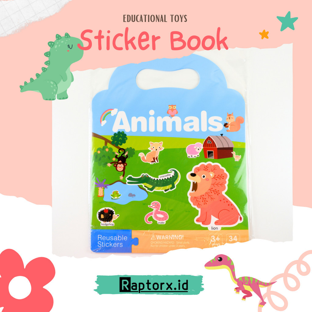 Sticker Book Reusable Buku Stiker Bisa Dilepas Pasang Mainan Edukasi Montesori - Animal 1