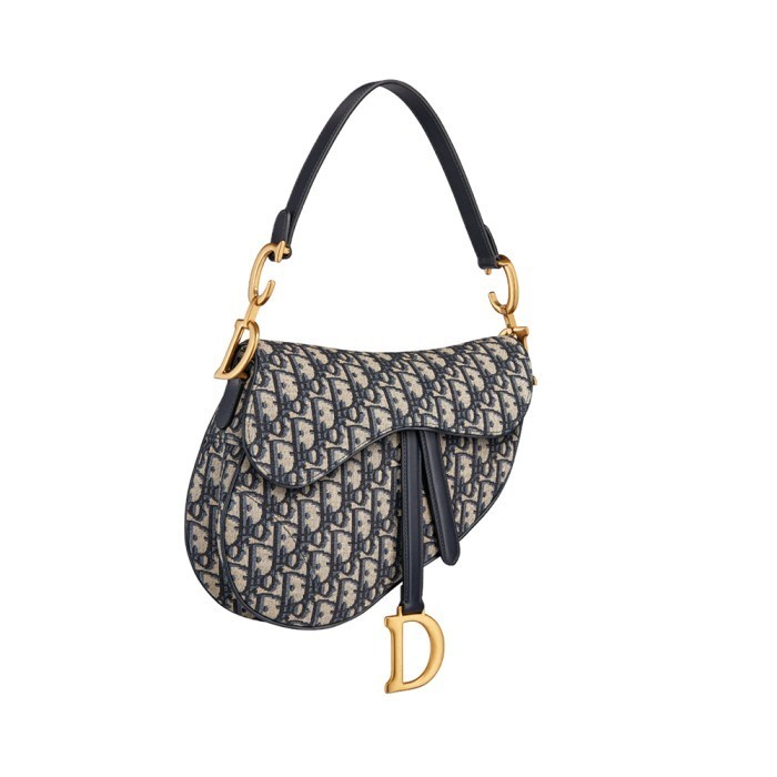 Christian Dior D Oblique Jacquard Saddle Bag With Strap Blue Multi