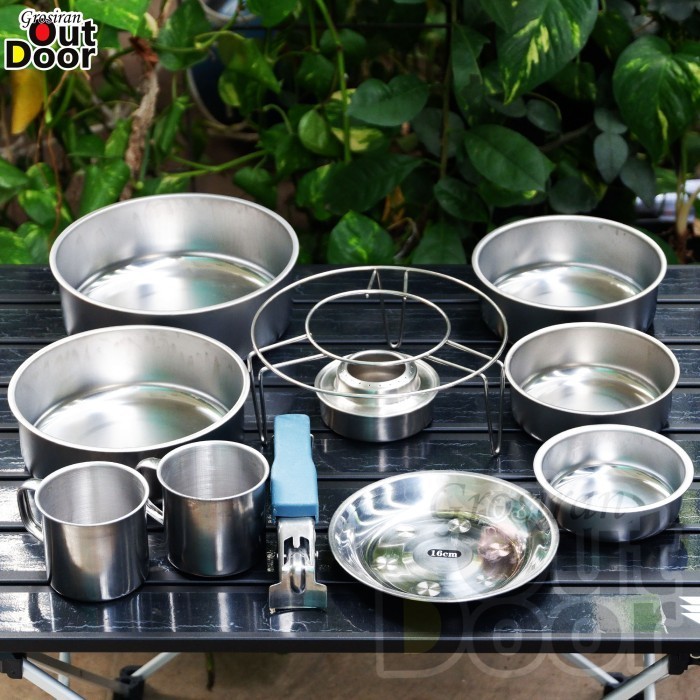 Set Alat Masak Camping 210 Cooking Set Dan Kompor 10 In 1