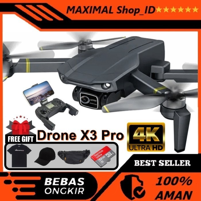 New Drone X3 PRO 4K EIS 28 Min GPS BRUSHLESS DRONE MURAH