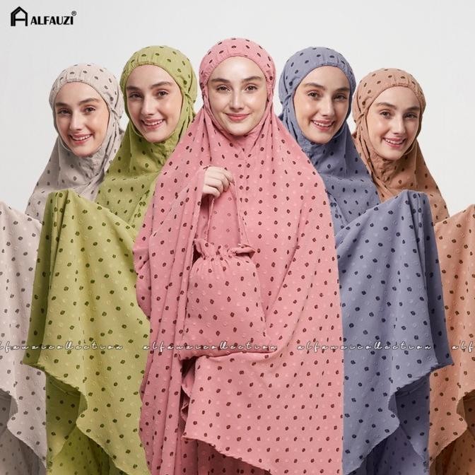 Ready Alfauzi - Mukena Dewasa Crinkle Dot Twotone Uragiri Airflow Premium Berkualitas
