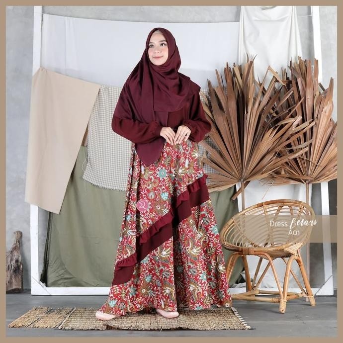 Sarimbit Zizara Betari Dress A01 Maroon Gamis Batik Bisa Couple Batarajuna Terbaik