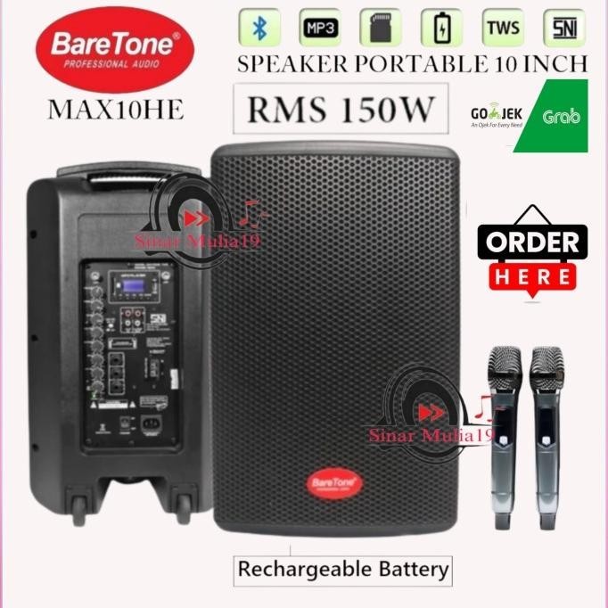Speaker Portable Baretone Max10He / Max 10He / Max 10 He Bluetooth-Tws Special Promo Bulanan