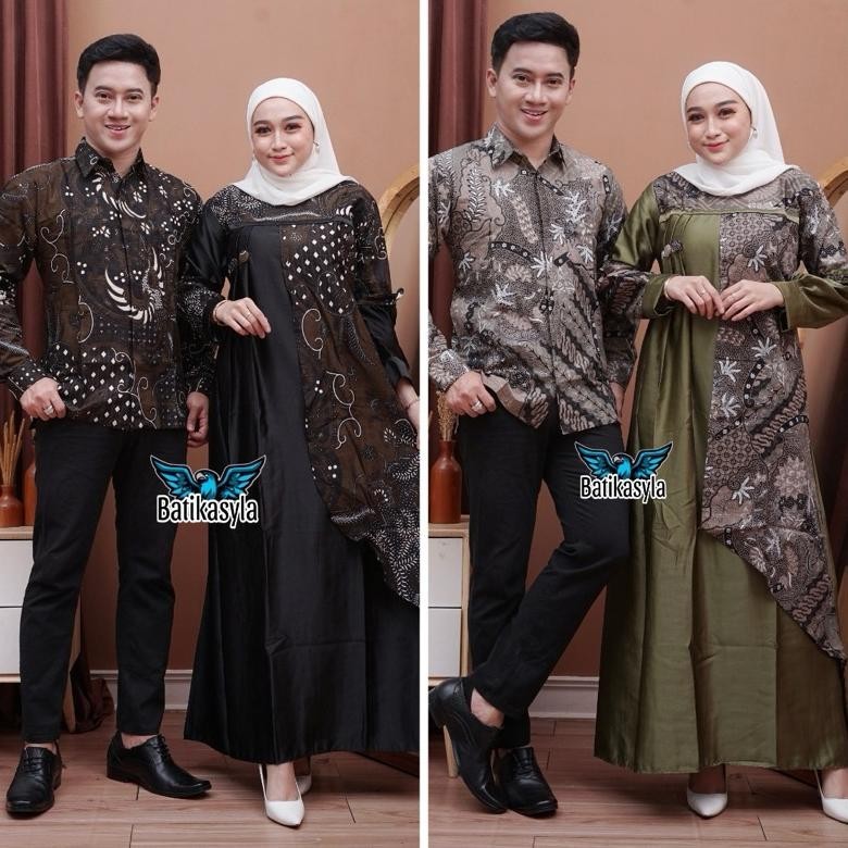 NEW Couple Gamis Batik Wanita Kombinasi Katun Maxmara Polos M L XL XXL
