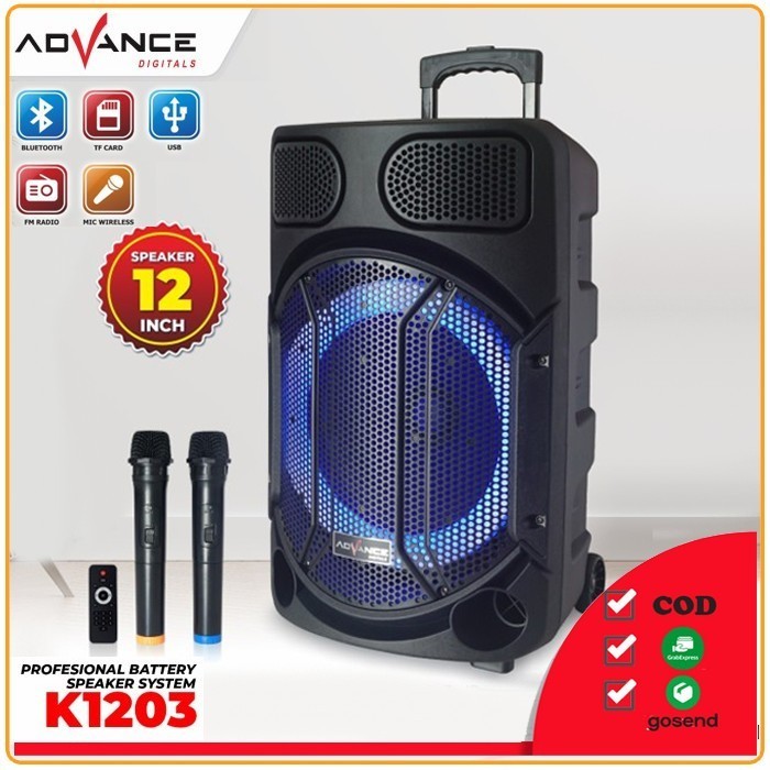 Speaker Bluetooth Advance K1203/Speaker Portable 12 Inch - Free 2 Mic