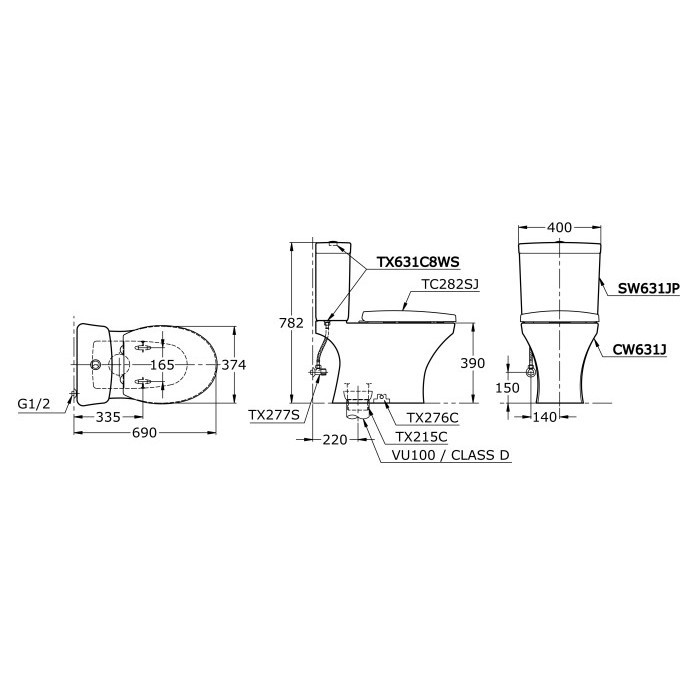 Toto Closet Cw631J/Sw631Jp Closet Duduk - Kloset - Kloset Duduk