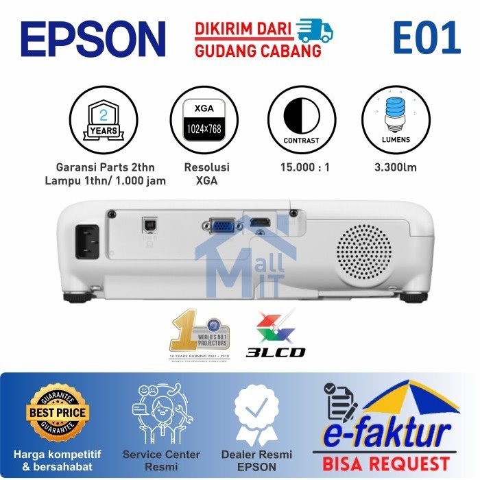 Jkt Proyektor Epson Eb-E01 Ebe01 Eb E01 Xga Pendamping Eb-E500 Eb E500