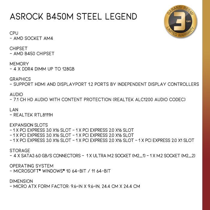 Motherboard Asrock - B450M Steel Legend Ryzen Amd Am4 Atx