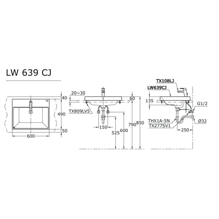 Wastafel Self Rimming Toto Lw639Cj Body Only