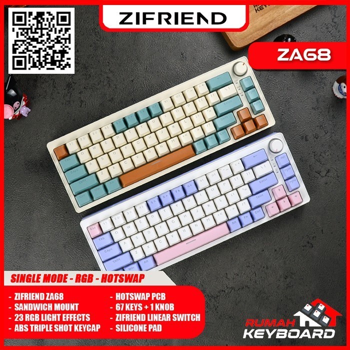 Mechanical Keyboard - Zifriend Za68 - 65% - Wired - Rgb - Hotswap Termurah Terlaris Promo