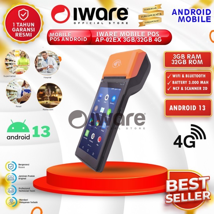 Iware Mobile Pos Android 13 Ap-02Ex 3/32Gb 4G With Printer 58Mm