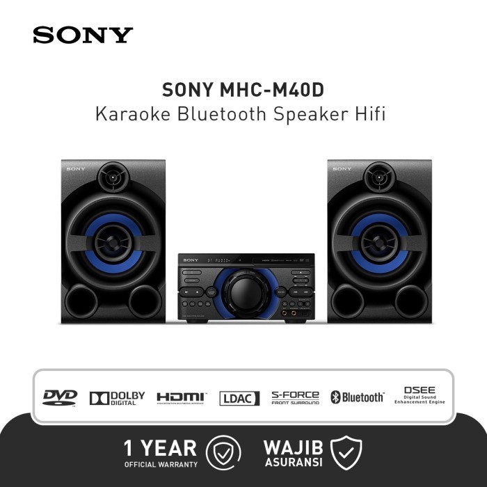 Sony Karaoke Bluetooth Speaker Hifi Mhc-M40D With Dvd - Black