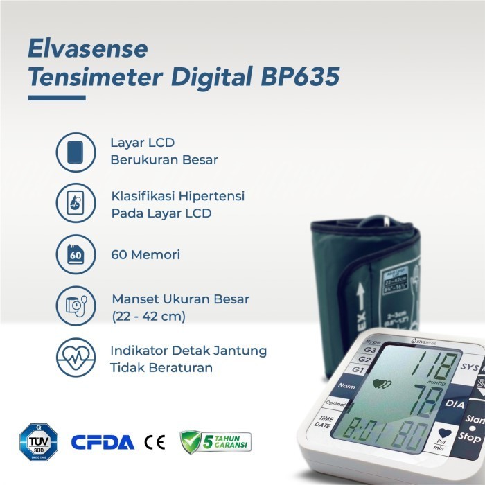 Paket Tensimeter Digital Elvasense Bp635 + Ac Adapter Termurah Terlaris Promo
