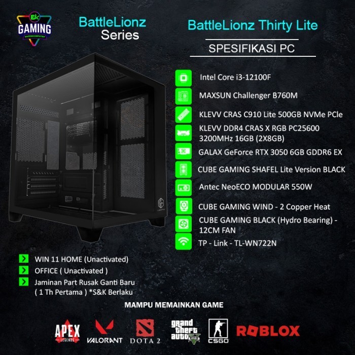 Pc Rakitan Ek Gaming Battlelionz Thirty Lite - Rtx 3050 Enter Komputer