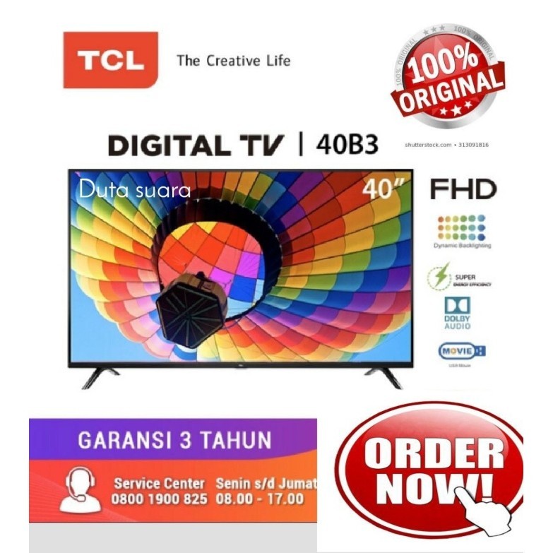 Tv Led Tcl 40 Inch 40B3 Digital Tv Full Hd Garansi 3Th+Breket Led 40In