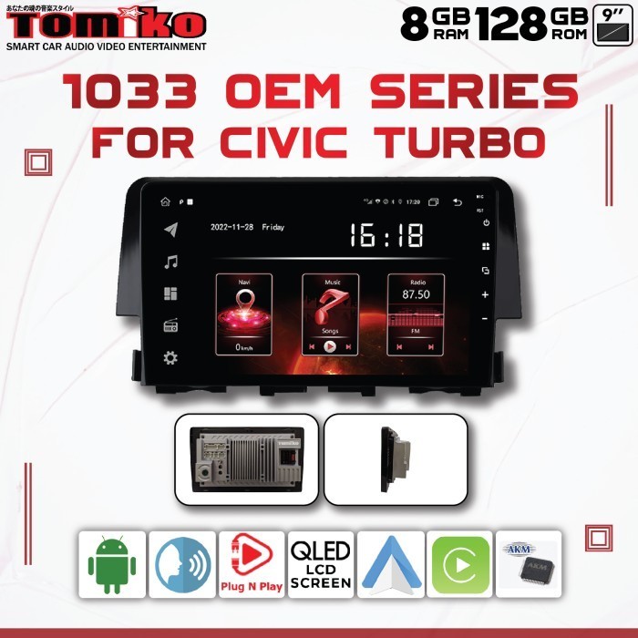 Head Unit Android Tomiko Tmk 1033 Oem Series For Civic Turbo